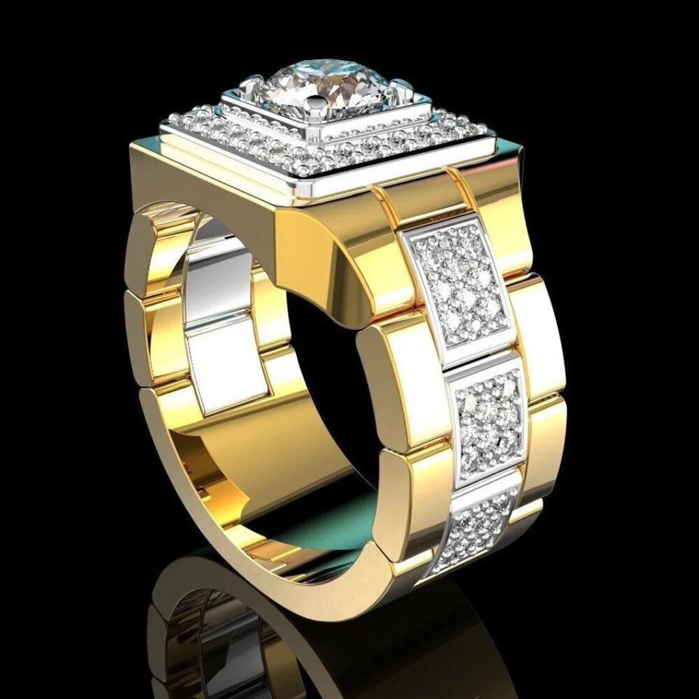 🆕 Men's Gold Tone 1.50 Ctw, Pave Diamond Ring 18K Yellow Gold Pltd🆕 - Picture 3 of 5